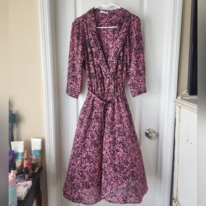 Elegant Vintage Pink Floral Belt Dress